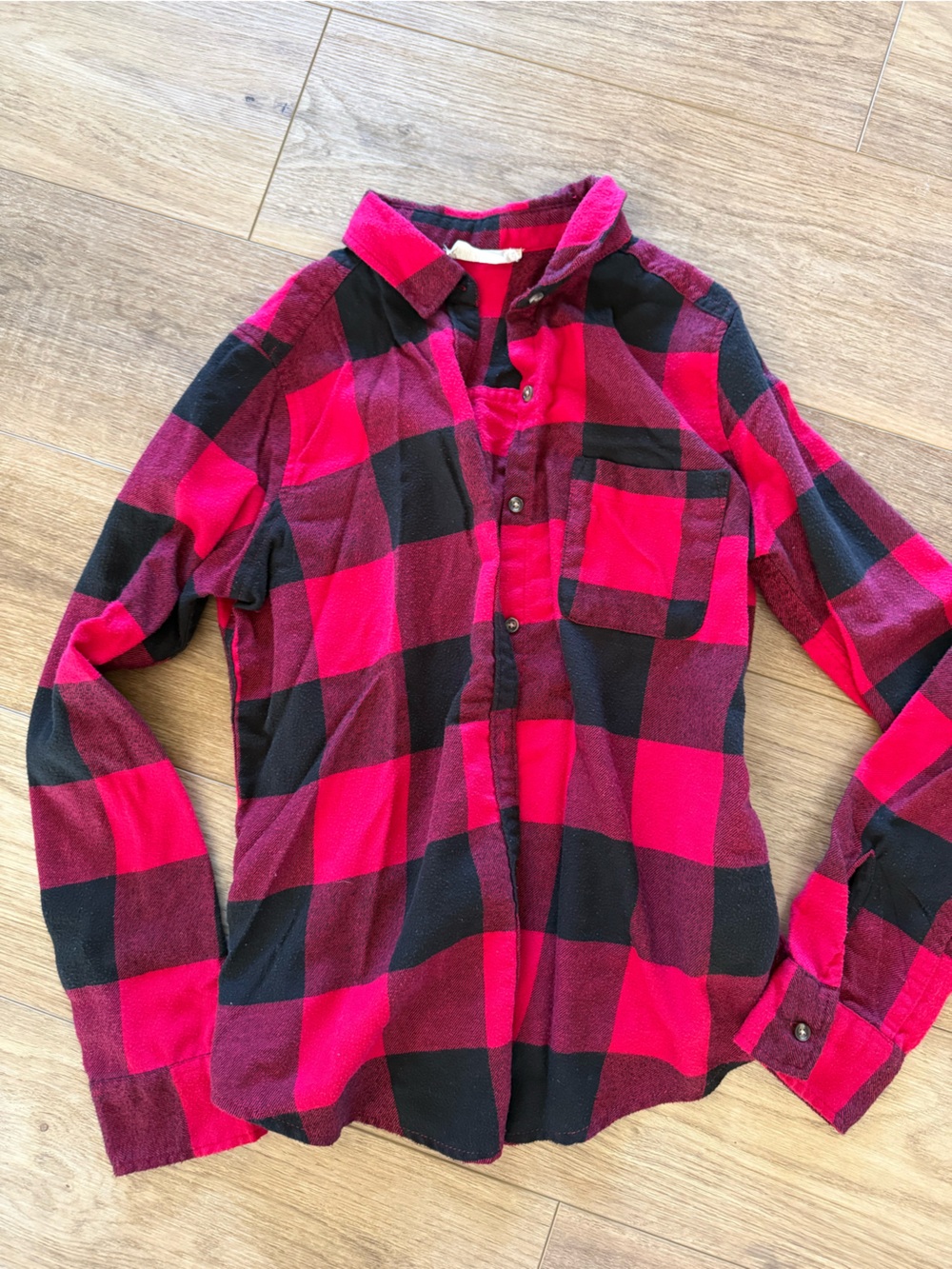 Hollister Hot Pink and Black Plaid Button-Down Shirt